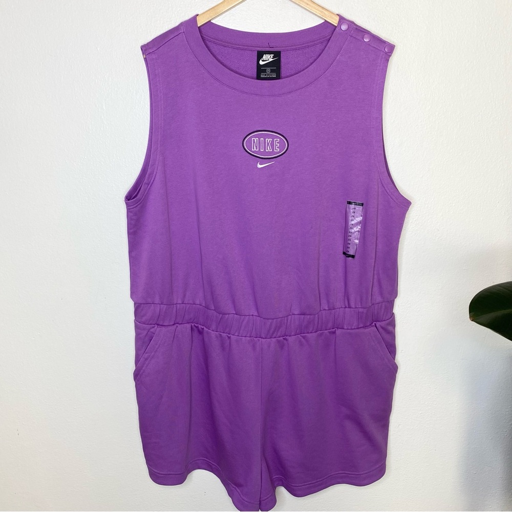 NWOT Nike Varsity Shorts Sleeveless Purple Romper Center Nike Swoosh